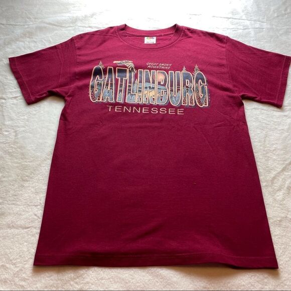 Fruit of The Loom Gatlinburg Tennessee Burgundy Short Sleeve T-Shirt Size Medium - Picture 1 of 9